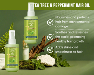 Huile capillaire réparatrice biologique à l'arbre à thé et à la menthe, hydratante et apaisante pour cheveux bouclés, abîmés et crépus, marque privée - Product Image 2