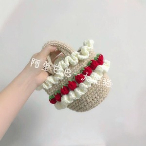 Sac à main rond en dentelle de coton au crochet, motif fraise crémeuse, pour usage quotidien - Product Image 4