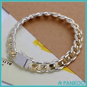 Magnifique bracelet en chaîne cubaine classique en argent plaqué argent pour hommes - Product Image 4