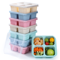 Boîte à bento empilable réutilisable avec couvercle en plastique, contenants à lunch multicolores