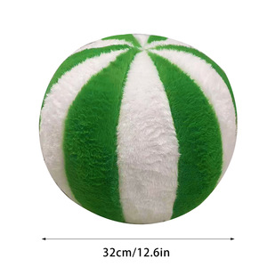 Xmas Gift Teddy Fleece Ball Shaped Red & White Christmas <b>Throw</b> Pillows Decorative Peppermint Pillow - Product Image 4