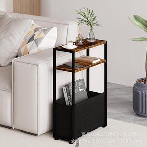 Narrow Side Table With Fabric Storage Basket For Living Room Sofa <b>Gap</b> Use - Product Image 1