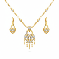 Parure Collier et Boucles d'Oreilles Tendance pour Femme en Laiton Plaqué Or 18K, Motif Cadenas, Bijoux de Fiançailles, Mariage, Anniversaire, Fête, Micro-Incrustation