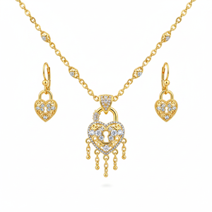 Parure Collier et Boucles d'Oreilles Tendance pour Femme en Laiton Plaqué Or 18K, Motif Cadenas, Bijoux de Fiançailles, Mariage, Anniversaire, Fête, Micro-Incrustation - Product Image 2
