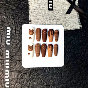 Suministros de <span class=keywords><strong>uñas</strong></span> postizas con patrón de oso pequeño puramente hecho a mano, prensa <span class=keywords><strong>en</strong></span> <span class=keywords><strong>las</strong></span> <span class=keywords><strong>uñas</strong></span>, pintura pintada a mano, lujo de gama alta - Product Image 3