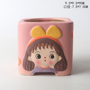 Maceta de cerámica con diseño de dibujos animados para plantas, maceta de cerámica verde pintada <span class=keywords><strong>a</strong></span> <span class=keywords><strong>mano</strong></span> con flores suculentas, 2023 - Product Image 2