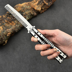 Có thể gập lại lược thép không gỉ thực hành đào tạo dao huấn luyện viên thực hành túi <span class=keywords><strong>Balisong</strong></span> bướm Lược - Product Image 2