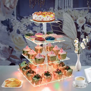 Weddings Birthday LED Light String Acrylic Display for Pastry Acrylic Cupcake Tower Display Cupcake Holder