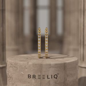 Pendientes de Aro Ovalados de Oro Blanco Sólido de 14K con Diamantes para Mujer, Aros Delgados con Diamantes Redondos Engastados en Pavé, Elegantes y de Lujo - Product Image 5