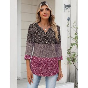 Womens Floral Print Blouse Three Quarter Sleeve V Neck Chiffon <b>Top</b> Casual Work Shirt Sheer <b>Layer</b> S 3XL - Product Image 2