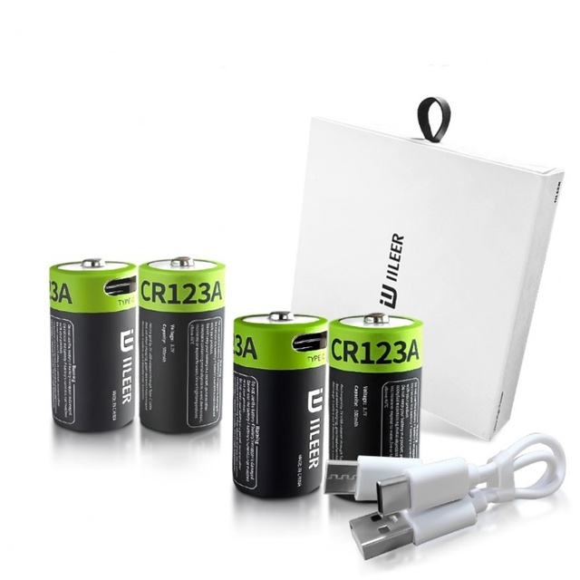 IILEER Cheap Price CR123A 1850mWh USB Rechargeable Batteries Type-C Port 3.7V 500mAh Li Ion Battery with Charging Cable