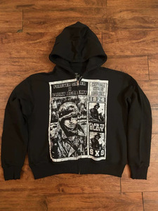 Sweat-shirt à capuche zippé oversize noir en molleton imprimé respirant pour homme, 100 % coton, avec logo personnalisé, streetwear d'hiver - Product Image 1