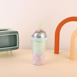 Lovely 450ml Four Fresh Macaron Tone Minimalist Themed Double Wall Plastic Straw Tumbler with Decorative Iridescent Confetti - Product Image 3