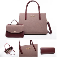 Ensemble de sacs à main pour femmes avec logo personnalisé, vente en gros, 2 pièces, sac à main élégant en toile texturée et cuir, sac à bandoulière pour femmes, OEM ODM Factory