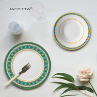 Service de table en céramique à motifs vert et or élégant - Idéal pour les dîners et les mariages