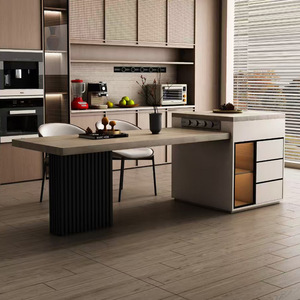 <span class=keywords><strong>Table</strong></span> à manger Nansen en bois à plateau en pierre, style italien de luxe léger, rétractable électriquement, <span class=keywords><strong>avec</strong></span> espace de rangement, îlot multifonctionnel - Product Image 1