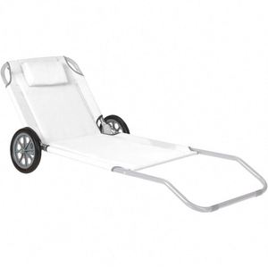 Chaise longue de plage pliable réglable 3 positions en aluminium et polyester avec appui-tête, capacité 150 kg, pour extérieur, jardin, piscine - Product Image 1