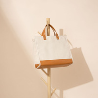 Sac fourre-tout de plage et de shopping en toile, cuir et coton, robuste, personnalisable, avec fermeture éclair et sangle en cuir, vente en gros du fabricant