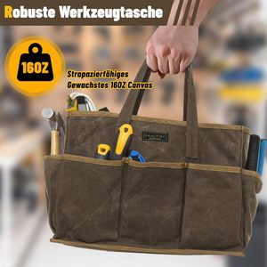 Bolsa de Herramientas Impermeable de <span class=keywords><strong>Lona</strong></span> Encerada con 11 Bolsillos para Herramientas de Jardín y Destornilladores, <span class=keywords><strong>Gris</strong></span>, Portátil con Asa (36x14x26.5cm) - Product Image 4