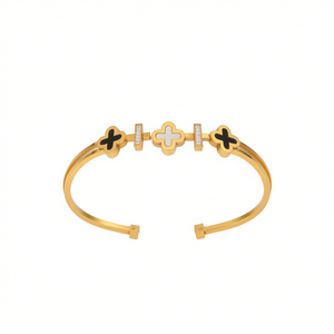 Bracciale a Polsino Angelina in Acciaio Inossidabile Placcato Oro con Design a Tre Fiori, Gioielli alla Moda per Donne - Product Image 1