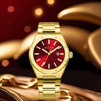 Reloj de Lujo de Alta Calidad para Negocios, con Logotipo Personalizado, Cuarzo Rojo Sol, Analógico, Oro de 18k, 42mm, Correa de Acero Inoxidable y Caucho