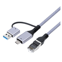 USB tipe-c 2m kabel Ethernet dengan USB3.0 PVC jaket Braided 2-in-1 RJ45 untuk laptop & jaringan Gigabit