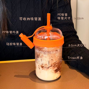 2026 Luxury 540ml Tritan Straw <b>Cup</b> Wholesale Custom Logo Clear Plastic Milktea Coffee <b>Cup</b> with Handle <b>Reusable</b> Tumbler - Product Image 6
