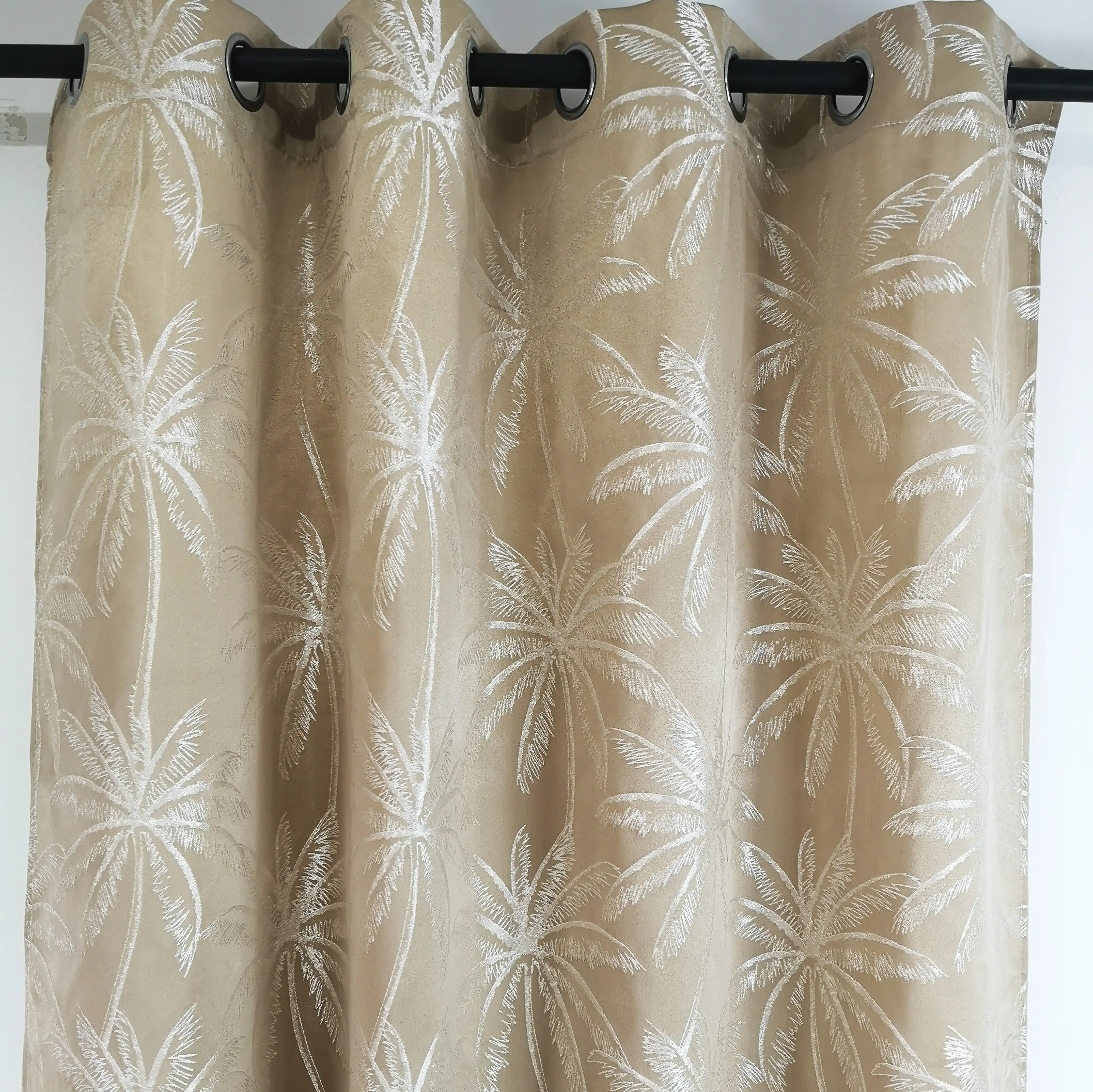 Home use cheap jacquard palm tree 100% polyester window treatment palm tree fabric curtain wholesale