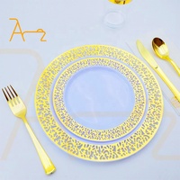 Ensemble de vaisselle en plastique de qualité supérieure pour fête, assiettes de mariage fantaisie, élégant bleu royal et argent jetables pour dessert salade traiteur
