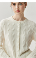 Cardigan en tricot torsadé moelleux pour femme, en cachemire, laine, coton et acrylique, style décontracté, boutonné, fabrication ODM de luxe
