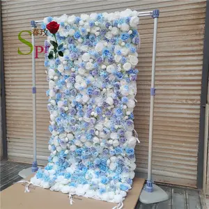 SPR 1.2*2.4M(4 * 8ft)/pc DIYビッグサイズロールアップホワイトシルク人工バラ結婚式背景スタンド花の壁