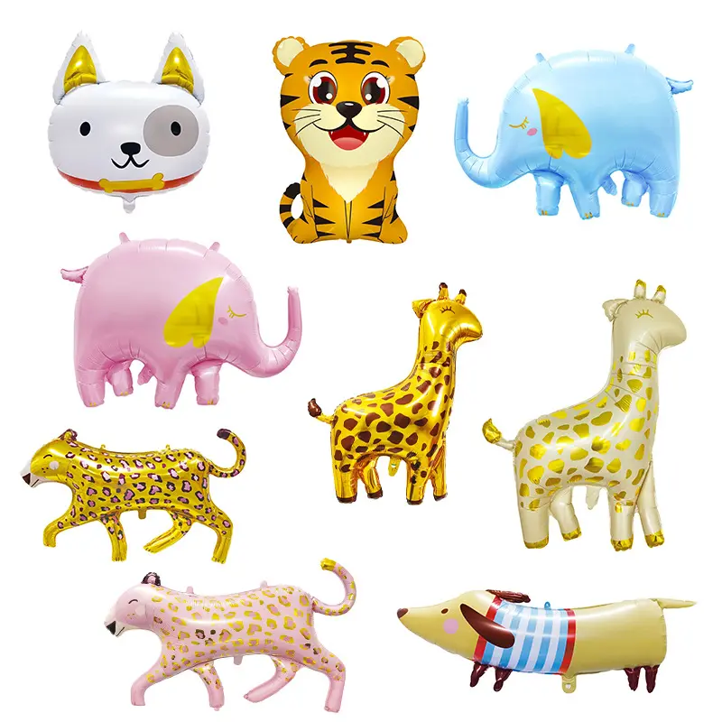 Globo de película de aluminio con forma de animal para niños, decoración para fiesta de cumpleaños, animal de dibujos animados, elefante, perro, leopardo, tigre