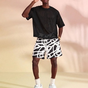 Camiseta de punto personalizada para hombre, estilo streetwear de verano, cuello redondo, hombros caídos, corte holgado y corto, con patrón de malla de esqueleto - Product Image 2