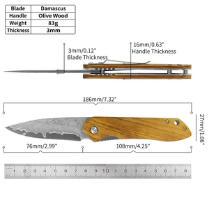 Cuchillo de Bolsillo Plegable de Acero de Damasco, con Logotipo Personalizado, para Campismo, Táctico, Uso Diario, Venta al Por Mayor - Product Image 2