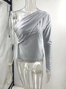 Elegante <span class=keywords><strong>camicia</strong></span> a maniche lunghe 2024 primavera estate per camicetta <span class=keywords><strong>monospalla</strong></span> elasticizzata da donna - Product Image 4