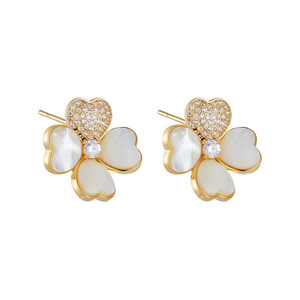 Flower Stud <b>Earrings</b> Natural Seashell Four Leaf Clover 14k Gold <b>Post</b> S925 Silver Needle Fashion Jewelry For Everyday Wear - Product Image 5