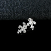 Boucles d'oreilles clous Fleur de Lys en Argent Sterling 925 Pavé de Zirconiums, Style Vintage, Fleur de Lys Diamantée, Effet Givré, pour Femme, Bijoux Fins, Cadeau