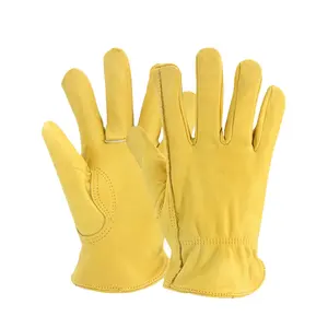 Wholesale men women yellow cowhide leather inelastic waterproof anti-cut heavy duty safety industrial work gloves