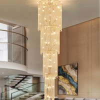 Lustre moderne de grande taille en or BGST Lighting, grand luminaire suspendu long et luxueux, cristal K9, pour escaliers et hôtels.