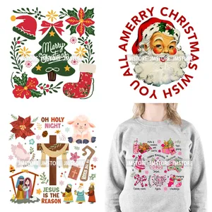Tis The Season <span class=keywords><strong>Jesus</strong></span> Teacher Santa Nick's Tree Feliz Navidad Iron On DTF Transfers Stickers Listo para presionar para sudaderas - Product Image 1