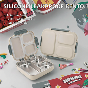 Boîte à lunch bento de haute qualité en acier inoxydable pour le stockage des aliments et la prévention des fuites, sans BPA, 4 compartiments, compatible micro-ondes - Product Image 5