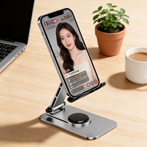ขาตั้งโทรศัพท์อลูมิเนียมอัลลอยด์หมุนได้ 360 องศาสำหรับการใช้งานเดสก์ท็อปแบบถ่ายทอดสด - Product Image 1
