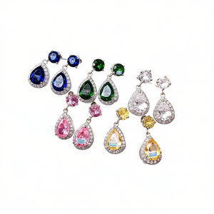 Pendientes de cristal con forma de gota de agua de lujo para mujer, plata 925 con engaste de bisel, joyería para fiesta, pendientes de diamantes de imitación amarillos. - Product Image 1