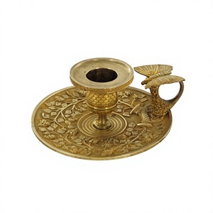 Durable <b>Brass</b> <b>Candlestick</b> <b>Holder</b> With Embossed Floral Design Circular Base For Home Decoration Vintage Iron Chamber Stick - Product Image 1