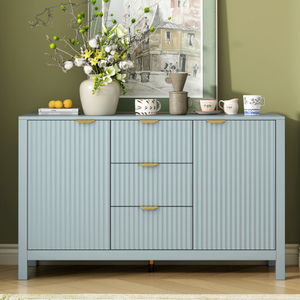 Modern <b>Kitchen</b> <b>Sideboard</b> with Wave Design-3 Adjustable Shelves 3 Drawers & Soft-Close Doors Storage Console Table - Product Image 1