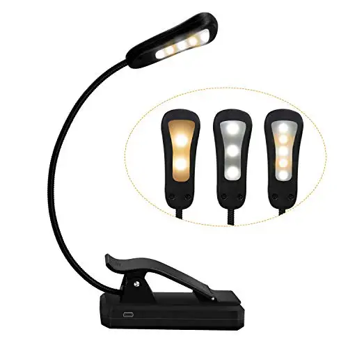 Book Light - Rechargeable Reading Lights for Books in Bed with 3 Colors and 9 Brightness, LED Book Reading Light with Clip for K