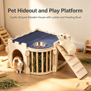 Grand château <span class=keywords><strong>en</strong></span> bois pour cochon d'Inde avec échelle et mangeoire à foin, abri naturel pour lapins, chinchillas, hérissons - Product Image 1