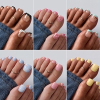 Faux ongles de pieds en gel souple courts, vente en gros, magnifiques designs français noirs, ongles artificiels à presser, 30 pièces