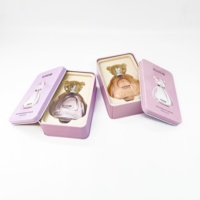 Usine haut de gamme personnalisé simple emballage boîte en fer blanc bouteille de parfum carton orange fleur rectangulaire verre bouteille de parfum violet ensemble