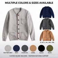 Cardigan en tricot personnalisé pour homme OEM ODM gris clair à boutons avec poches plaquées, faible MOQ, vente en gros